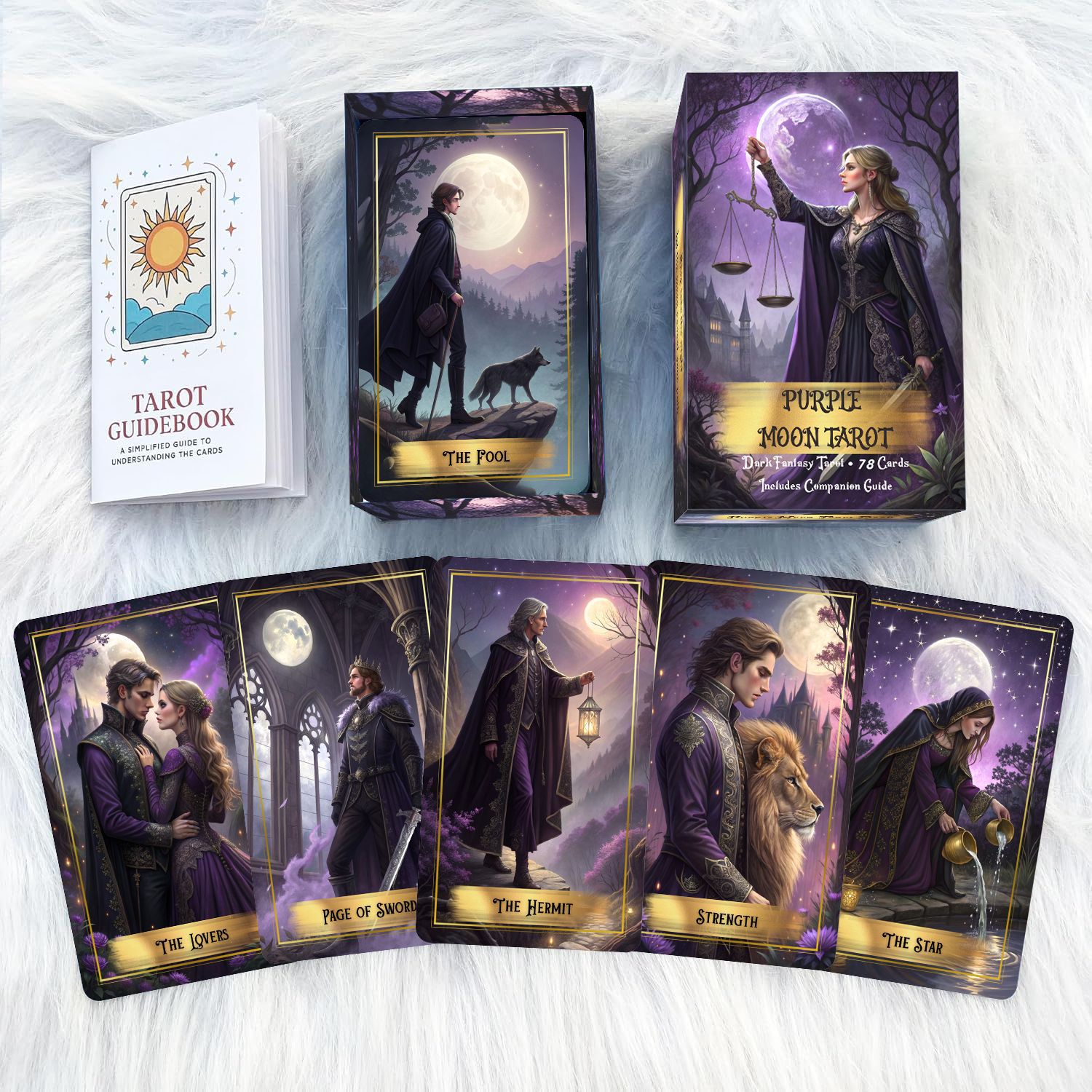 Karty Tarota Purple Moon z prz – Tarot Cards Deck With Guidebook recenzja i cena